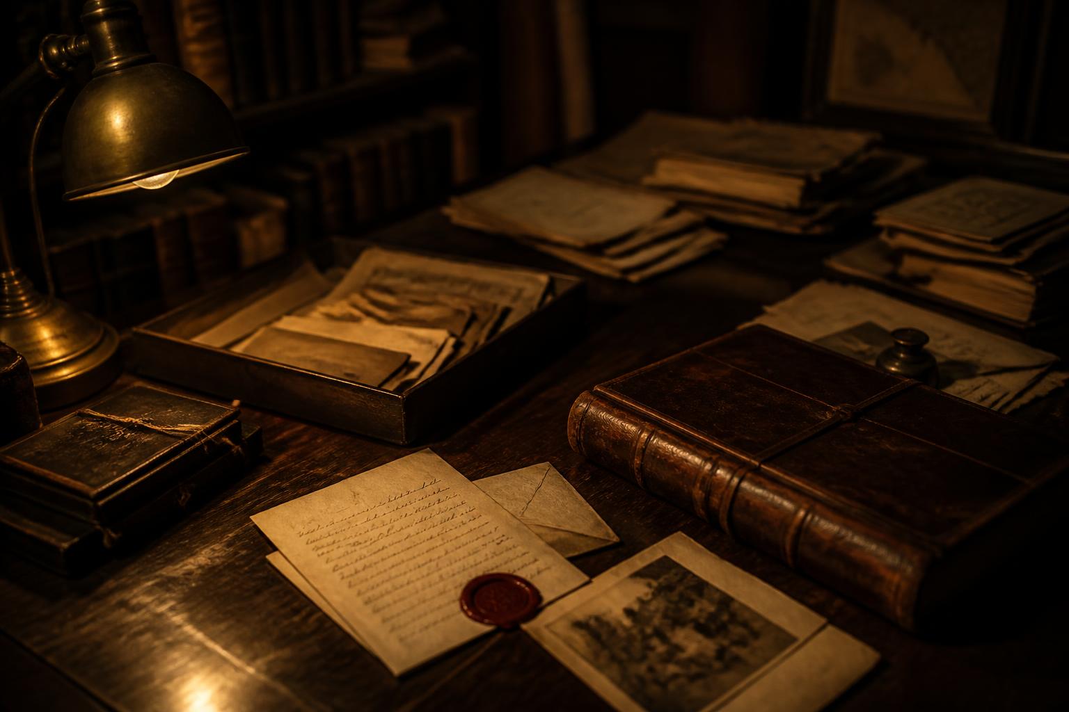 Antique ledgers, sealed letters and sepia documents from the family archive